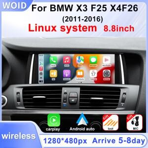 BMW X3 F25 CIC NBT용 리눅스 시스템 8.8/12.3인치 터치스크린 스테레오 디스플레이, 무선 안드로이드 오토