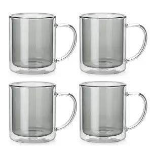 코코비아 더블월 이중 내열 유리컵 4P 세트 그레이 300ml 머그컵 유리잔