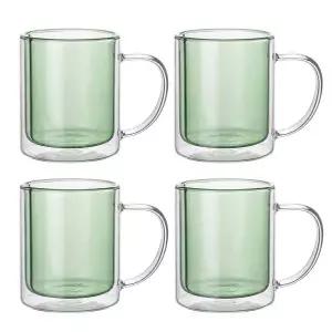 코코비아 더블월 이중 내열 유리컵 4P 세트 그린 300ml 머그컵 유리잔