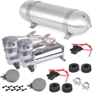 에어서스펜션 쇼바 3갤런 알루미늄 에어 탱크 12V 온보드 시스템 2개의 200PSI 컴프레서 키트 포함 혼용 1/