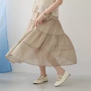 [웬디즈갤러리][웬디즈갤러리]하늘하늘 캉캉 롱 스커트 허리 밴딩 체형 커버 여름 VSK109