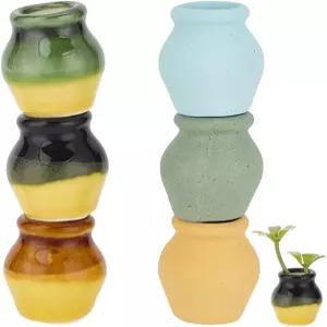 GORYCRAFT 6Pcs 6 스타일 미니 세라믹 다육 화분 미니어처 꽃병 작은 선인장 데스크탑 인형의 요정 정원