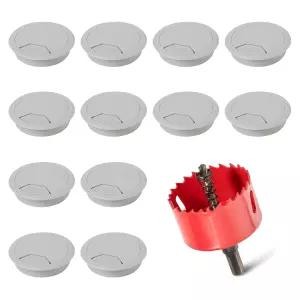 12개의 책상 그로밋 2인치 50mm 케이블용 구멍 커버 와이어 삽입 코드 톱이 있는 - 회색