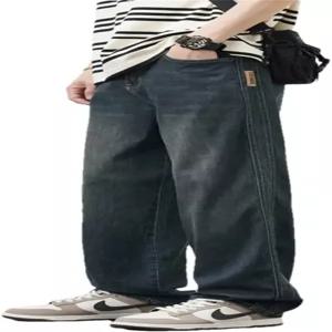 남성 빈티지 블루 슬림 스키니 바이커 미드 허리 스트리트 파티 롱기장 데님 팬츠