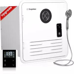 샤워 헤드가 있는 RV 탱크리스 온수기 65 000 BTU DC 12V 15x15인치 도어와 리모컨 에너지 절약 및 동결