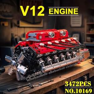 몰드 킹 10169 V12 엔진 조립 키트 3472PCS MOC 인라인 가솔린 모델 전기 기어박스 성인 수집가, STEM 팬용
