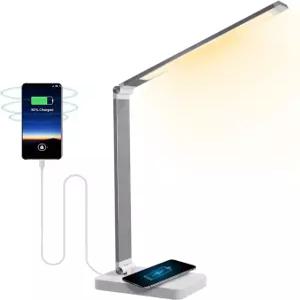 무선 충전기가 장착된 WBM 스마트 다기능 LED 데스크 램프 USB 충전 포트 - 케어 오피스