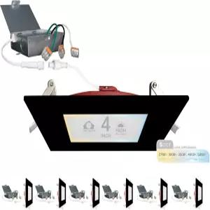 NUWAT LED 4인치 화재 등급 오목 조명 사각형 웨이퍼 5CCT 2700K/3000K/3500K/4000K/5000K 12W 디머블