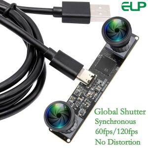 ELP 동기화 3D 스테레오 VR USB 카메라, 왜곡 없는 광각 렌즈, 미니 1200P 글로벌 셔터 카메라 모듈, 60Fps