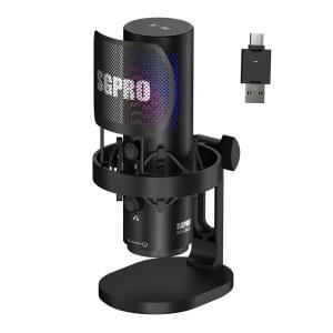 SGPRO 스트리밍용 무선 USB 마이크, 팟캐스트, 뮤트, /48KHZ (PC /맥 24비트 필터 RGB 쇼크 탭 및 콘덴서 마운트 팝 투 노이즈 포함 녹음, 캔슬링, /모바일) 게이밍 포함, SG-CM25