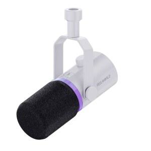 FEELWORLD PM1 XLR USB 다이내믹 마이크 녹음 보이스 컴퓨터 라이브 음소거 메탈 헤드폰 스튜디오 잭이 보컬 PC 버튼, 있는 RGB 오버, 선물, 게이밍 팟캐스트 (화이트) 조명, 스트리밍
