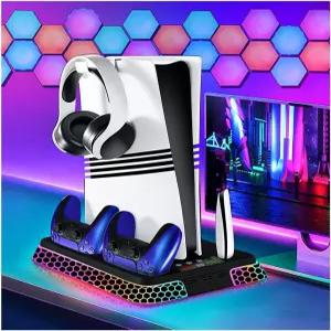 헥사곤 RGB 에스테틱이 장착된 PS5 스탠드 쿨링 팬이 PlayStation 5용 슬림 프로 디지털 콘솔용 스테이션