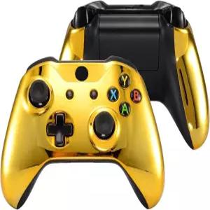 Xbox One X S 컨트롤러용 사이드 레일 패널이 있는 익스트림레이트 크롬 골드 탑 쉘 전면 하우징 플레이트