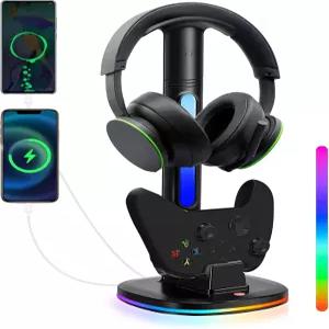 Xbox Series X용 RGB 헤드폰 스탠드가 있는 JDGPOKOO 컨트롤러 충전기 S/Elite 2/One 엘리트 USB 포트가