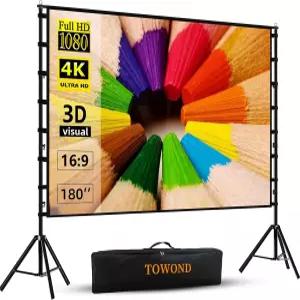 TOWOND 프로젝터 스크린 및 스탠드 180인치 야외 15피트 대형 프로젝션 휴대용 16 9 4K HD 후면 전면 영화