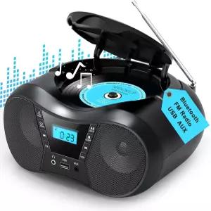 블루투스 붐박스 CD 플레이어 FM 라디오 콤보 스테레오 사운드 AC/배터리 전원 CD/CD-R/RW 호환