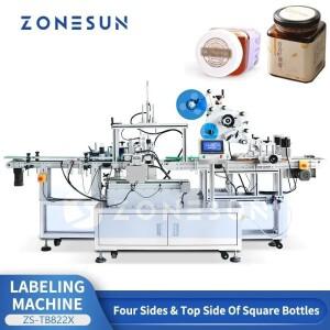 ZONESUN ZS-TB822X 자동 사각 병 본체 및 캡 라벨링 기계 상단 랩어라운드 어플리케이터