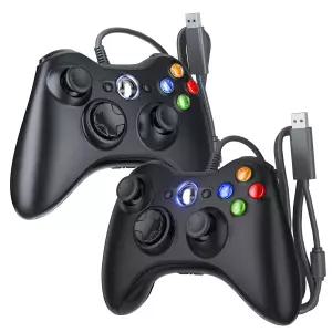 다이노수 2팩 유선 Xbox 360 컨트롤러 - 업그레이드된 조이스틱 더블 쇼크 음성 기능 Microsoft 및