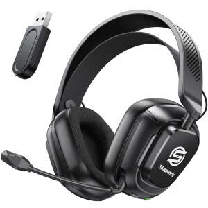 PC, PS5, PS4, 스위치 및 MAC용 최대 블루투스 드라이버, 저지연 오디오, 스테레오 SKAPENDY 50MM 50H 마이크 노이즈 게임 무선 블랙 2.4GHZ 배터리, 포함 루나 캔슬링 헤드셋,