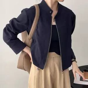 세미크롭 노카라 밑단스트링 여성 자켓 봄 가을 코디캐주얼잠바 바람막이 숏패딩 블루종 항공점퍼 개강룩