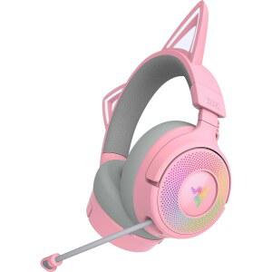 크라켄 키티 V3 프로 무선 RGB 마이크 핑크 이어 드라이버 오디오 - 게이밍 공간 편안한 2.4GHZ, A 크로마 40MM 슈퍼 헤드셋: THX 쿠션 와이드밴드 USB 5.3, 블루투스