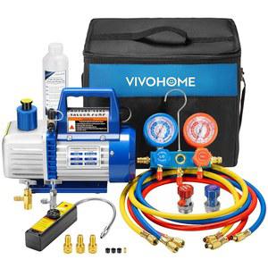 VIVOHOME 110V 1/3 4CFM 단일 스테이지 로터리 베인 공기 진공 펌프 R134a AC 매니폴드 게이지 세트 키트(HVAC 에어컨 냉동 충전 ETL용 누출 감지 캐리어 포함) 목록
