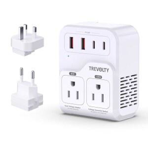 헤어 드라이기 2000W 전압 변환기 유럽 여행용 7-in-1 220V~110V 3 AC / 2 USBA USBC 포트(PD20W) 타입 C G 플러그가 장착된 호환 어댑터(흰색 화이트)