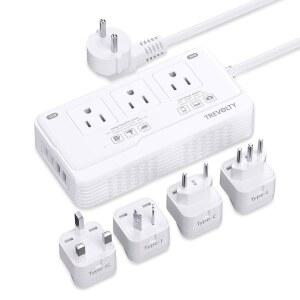 헤어 드라이기 2000W 전압 변환기 미국-유럽 유럽 여행용 플러그 어댑터용 220V-110V 변환기(AC 2개 USBC USBA 포트 포함) EU 영국 IT AU 사용 시 여행 필수품(흰색)