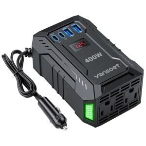 400W 자동차 파워 인버터 DC 12V ~ 110V AC 인버터(PD 30W / 15W USB C+2*USB A 포트 콘센트 2개 포함) 노트북 전화 로드 트립용 플러그 어댑터