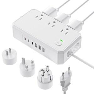 4.5A 6포트 USB 충전 영국 /AU /US /EU 월드와이드 플러그 어댑터가 포함된 미국-유럽 여행용 어댑터 220V ~ 110V 전압 변환기