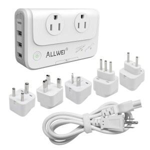 헤어 스트레이트/컬링 아이언용 ALLWEI 국제 여행용 어댑터 220V ~ 110V 전원 전압 변환기 호환 플러그 영국 미국 AU EU IT 인도 (흰색)