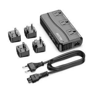 BESTEK 호환 여행용 어댑터 100-220V ~ 110V 전압 변환기 250W 6A 4포트 USB 충전 3AC 소켓 EU /영국 /AU /미국 /인도 월드와이드 플러그 어댑터(블랙)