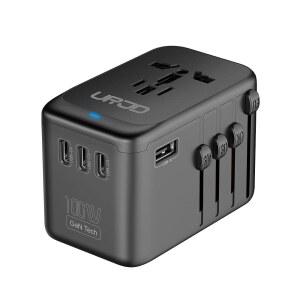URJD 호환 여행용 어댑터 100W GaN 고속 충전기 USB 포트 5개 AC 콘센트 유럽 영국 미국 200개 이상 국가용 국제 전원 노트북 휴대폰용
