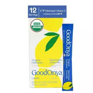 GOODONYA 유기 수화 전해질 믹스 인증된 분말 비GMO 바이오체크 프리 저설탕 레모네이드 향 인공 향료 없음