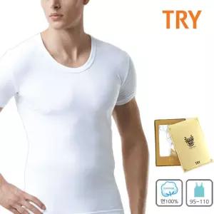 TRY 남성 100수 반팔 런닝 셔츠 면100 남자 속옷 1매구 런닝구 내의 화이트 라운드