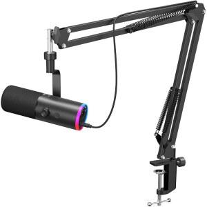TONOR 다이나믹 게이밍 마이크, XLR /USB 탭 3.5MM 블랙, 음소거, 잭, AI 암이 헤드폰 있는 붐 볼륨 가능한 마이크 스트리밍, 노이즈 S 제어 TD510 H+ 컨트롤, 캔슬링, AIR RGB,