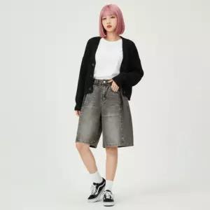 덴작 사이드절개 핀턱 데님 버뮤다 5부 7부 SD-260308흑청반바지 여성 패션 캐주얼