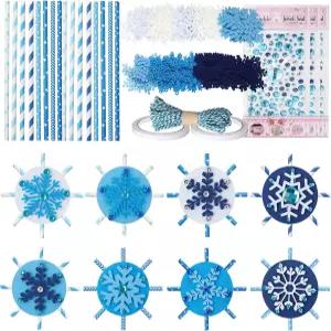포첸 50세트 겨울 눈송이 공예 키트 원더랜드 파티 선호 DIY 3D 눈 매달기 장 홀리데이 스 위한 나만의