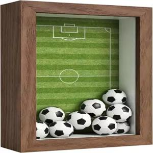 4x6 축구 섀도우 박스 프레임 미니 축구공이 있는 DIY 2026 사진 디스플레이 케이스 깃발 스티커 및 필드