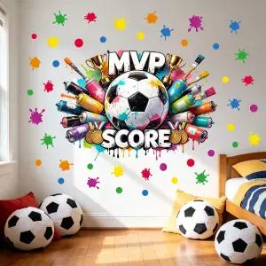 XUOIAY 3D 축구 벽 스티커 MVP 스코어 비닐 탈착식 페인트 스플래터 스포츠 DIY 아트 침실 놀이방 클럽