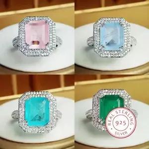Paraiba 반지 여성을위한 핑크/블루/그린 지르콘 고품질 파티 보석 약혼 기념일 선물 쥬얼리