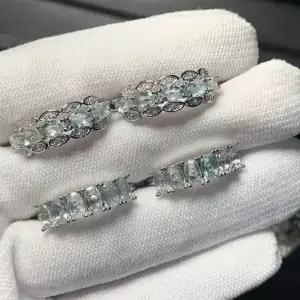 여성용 빈티지 천연 아쿠아 마린 반지 스테인레스 스틸 심플한 파인 주얼리 스톤 원석 클래식 스타일