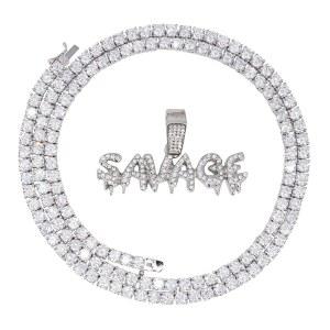 스트리트웨어 펜던트 4MM CZ 테니스 지르코니아 아연 체인 큐빅