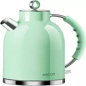 ASCOT 전기 주전자 스테인리스 스틸 남성/여성/가족용 선물 1.6L 1500W 레트로 차 히터 및 온수 보일러