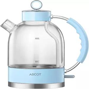 ASCOT 전기 주전자 남성/여성/가족용 유리 선물 1.5L 1500W 붕규산 차 히터 자동 차단 및 끓이기 건조