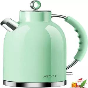 ASCOT 전기 주전자 스테인리스 스틸 남성/여성/가족용 선물 1.5L 1500W 레트로 차 히터 및 온수 보일러