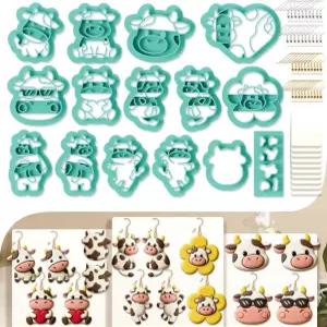 BEinkmake 15Pcs 소 패턴 점토 커터 세트 농장 동물 귀걸이 DIY 공예 용품을 만드는 보석