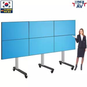 현대AV HD-6256MW 대형 듀얼 TV 이동식 스탠드(기둥 높이 1800mm), 기본 55인치(6대) 지원, 기둥 길이 교체(2400mm) 및 TV 추가 및 크기 확대(최대 75/86인치) 장착 지원, 렌탈 대여 상담, 한글 설치 안내서 제공