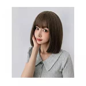 자연스러운 C컬 단발 통가발 올리브브라운 데일리 헤어 스타일-WFNGPSZ