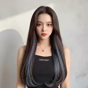 붙임머리 똑딱이 가발 브릿지 피스 6p 블루 헤어 익스텐션 증정품 포함-WFNGPTK